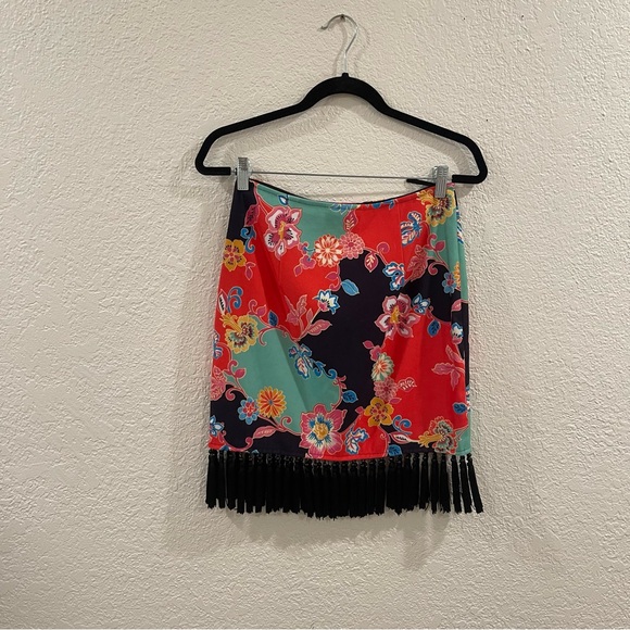 Vintage Linda Segal Colorful Floral Fringe Skirt - Picture 3 of 6